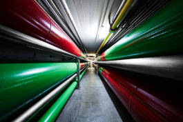 Colorful pipelines in a tunnel 