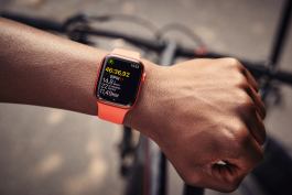 Apple Watch displaying workout stats biking 
